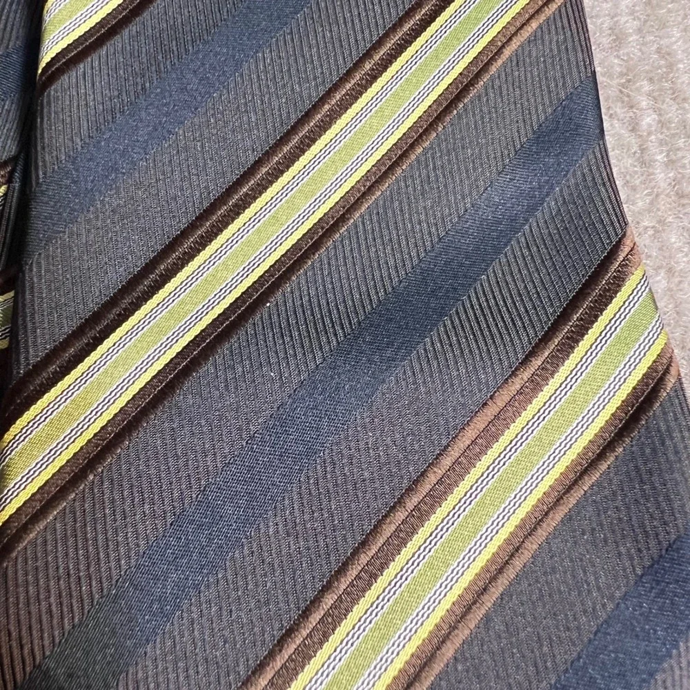 Hugo Boss Tie Mens OS Striped Silk Blue Brown Green Made in Italy Professional
